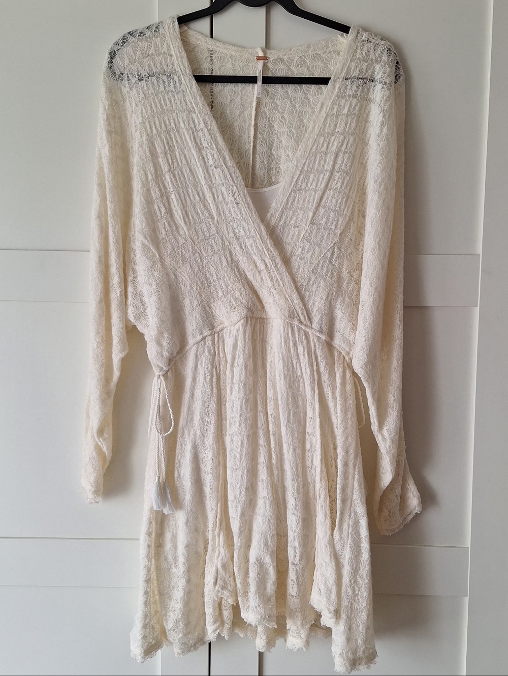 Light Cream Crinkle Wrap Dress with Tie Waist